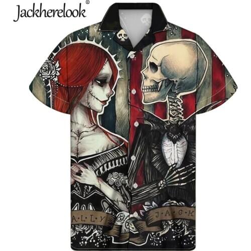 Jackherelook Mens Shirts Nightmare Before Christmas Anime Tops Shirt for Teen Boys Cuban Guayabera Clothes Hawaiian Blouses