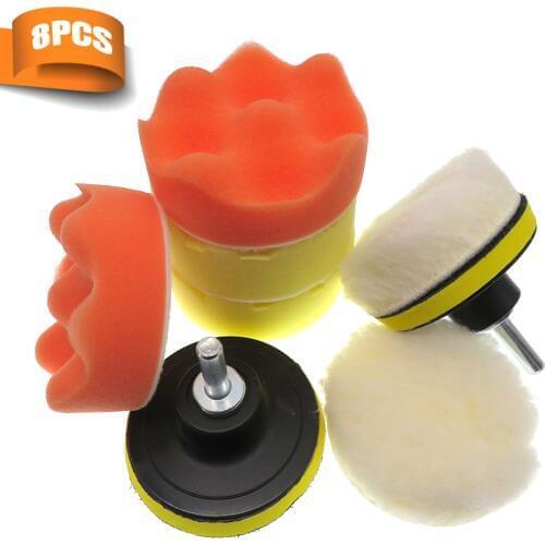 8pcs 3" Waxing Buffing Polishing Pad Set Sponge Car Polisher Drill Kit for Car Sanding, Polishing Cleaning