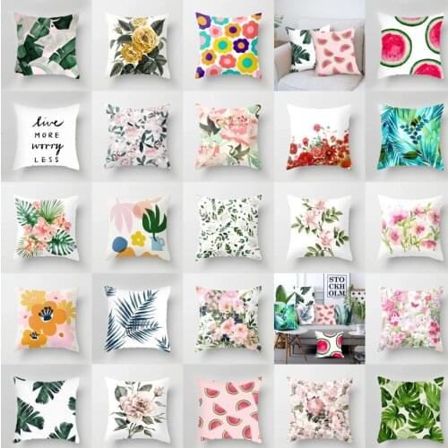 Green Plant Pillow Cover Throw Pillows for Living Room Sofa Office Cushion Cover Watermelon Flower Pillow Case Car Home Decor