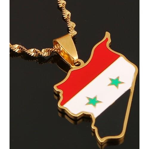 Stainless Steel Syria Map Flag Pendant Necklace Fashion Enamel Syrians Map Jewelry