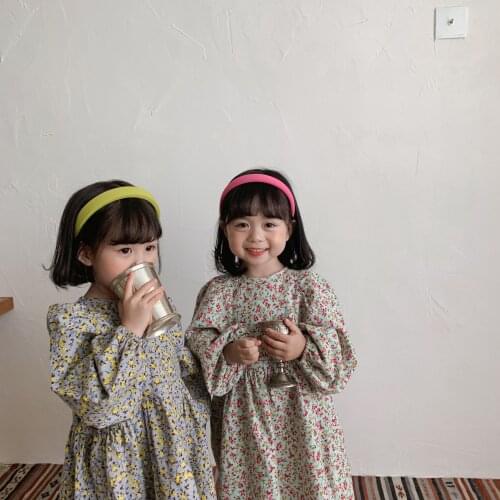 2021 New Autumn Baby Girls Floral Loose Sleeve Dresses Cotton Soft Princess Dress
