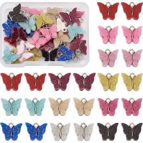 44 Pcs Alloy Acrylic Charm Pendant Colorful Butterfly for DIY Handmade Hoop Earing Bracelet Necklace Accessories Supplies