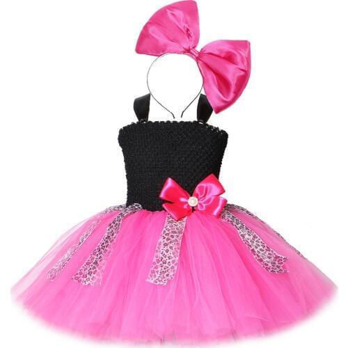 Lol Dress Girl with Bow Headband Flower Princess Girl Party Dresses for Kids Birthday Cosplay Costume Leopard Children Clothing