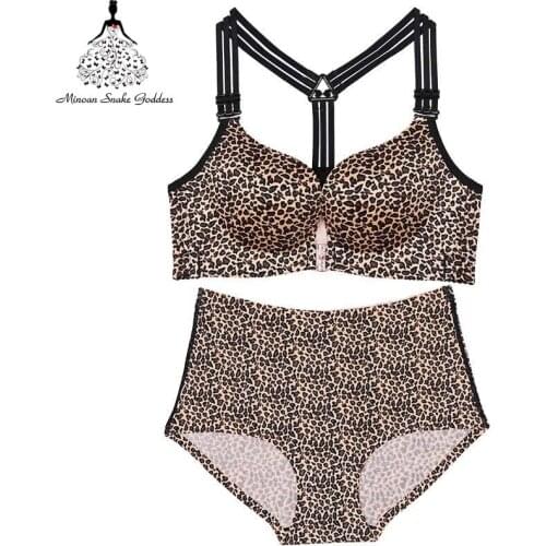 Plus Size Bra Set For Women Front Closure 34-52 BCDE Cup Leopard Printing Underwear Set Push Up Lingerie Set Bra And Briefs Set