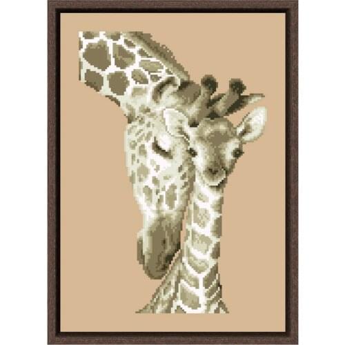 Giraffe mummy and baby cross stitch package animal 18ct 14ct 11ct flaxen linen cotton thread embroidery DIY handmade needlework
