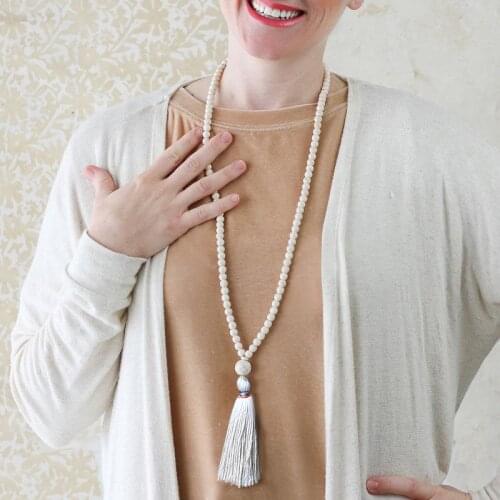 Simple Fashion Wooden Bead elastic rope tassel Necklace Sweater Chain Jewelry
