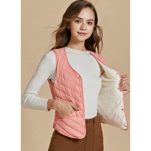Down Cotton Short Vest Women Autumn And Winter Plush Padded Padded Jacket With Light Weight And Slim Body And Warm Bottom Vest