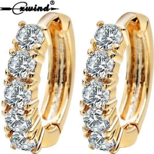 Cxwind Luxury Small Hoop Earrings Fashion for Women Girl Round Crystal Zirconia Circle Earrings Statement Jewelry brincos