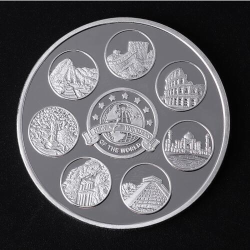 Silver Worlds Seven Wonders Commemorative Coin Collection Gift Souvenir Art Metal Antique Home Decoration