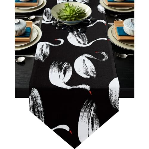 Swan Black White Table Runners Modern Home Kitchen Dining Tablecloths Wedding Party Table Decoration Table Runner