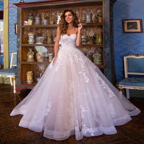 Julia Kui Strapless A-Line Wedding Dress With Elegant Appliques Of Lace Up Closure Design