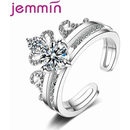 Sparkling Cubic Zirconia Jewelry Rings For Women 925 Sterling Silver Crown Opening Rings For Women Fashion Jewelry
