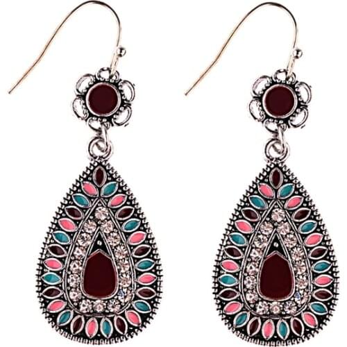 Amader Nrrival Vintage Oil Drip Blue Flower Ethnic Loop Dangle Earrings Bohemia Style Boho Earrings Christmas Gift Jewelry AE025