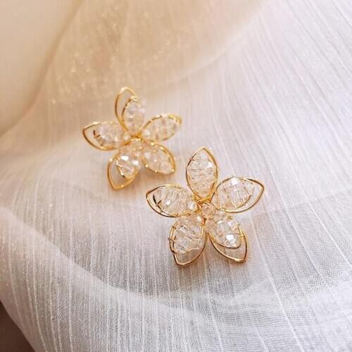 JUWANG Vintage Real Gold Filled Stud Earrings Luxury Zircon Hollow Out Flower Style Women Earrings Fine Jewelry Piercing Mujer