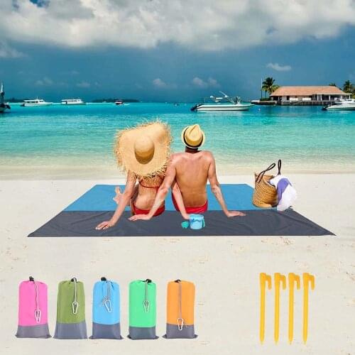 Waterproof Pocket Beach Blanket Folding Camping Mat Mattress Portable Solid Color Mat Outdoor Picnic Mat Sand Beach Mat