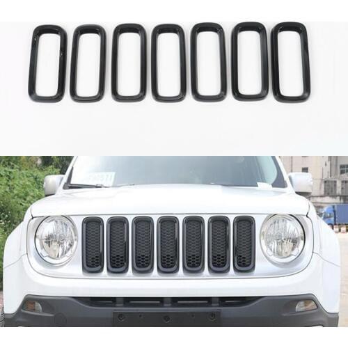 YAQUICKA 7Pcs Auto Car Front Grille Grill Mesh Trim Frame Decoration Cover For Jeep Renegade 2015-2016 Car Styling Mouldings ABS