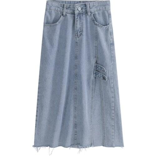 ZG1709 2021 summer new women fashion high-waisted a-line wrap hip sweet girl slit denim skirt cheap wholesale
