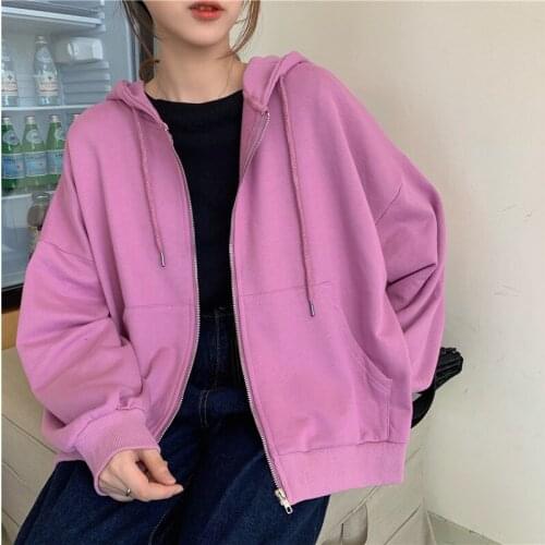 2021 Autumn Hooded Zipper Top Korean Green Hoodies Harajuku Womens Sweatshirts Pocket Jacket Clothing Femme Hoodie Streetwear