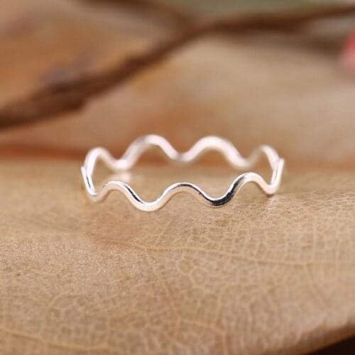925 Sterling Silver Thin Wavy Wire Plain Knuckle Midi Stacking Ring A3691