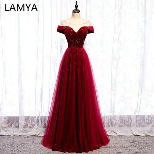 LAMYA Burgundy O Neck Evening Dress Long Vintage A-Line Party Formal Gown Plus Size Lace Up For Women Robe De Soiree