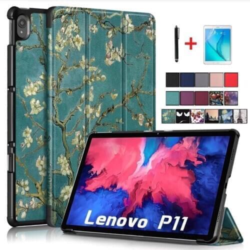 2020 New Case for Lenovo Tab P11 TB-J606F Lenovo Tab P11 Pro 11.5 inch Protective Third-Folding Cover Stand+Soft Film+ Stylus