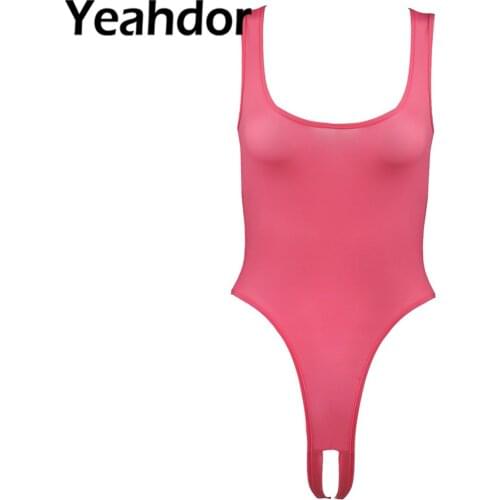 2021 Womens Bodycon Bodysuit Lingerie Stretch Sleeveless High Cut Thong Leotard Crotchless Underwear for Lingerie Night