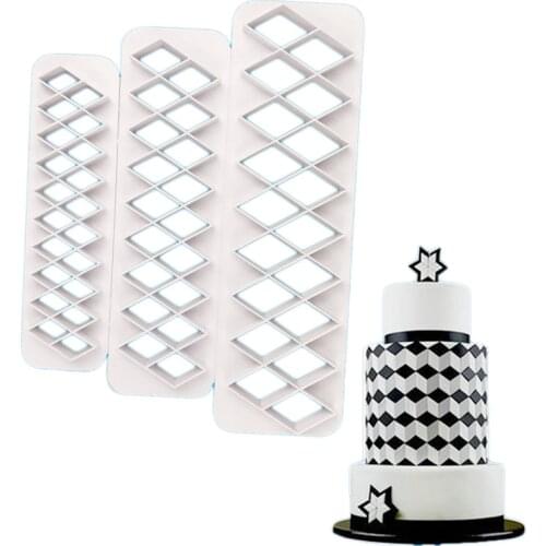 3Pcs/Set Fondant Printing Mold Diamond Shape Cookie Cutting Molds Biscuit Geometric Figure Cake Decorating Cutter Diy Cake Mould