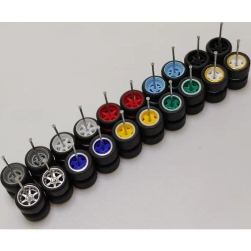 40PCS(for 10 Cars) 1/64 Tires for Alloy Car Model 4/5/6 Spokes 5.2mm/10.8mm Wheels w Axle for 1:64 Modified Parts Wholesale