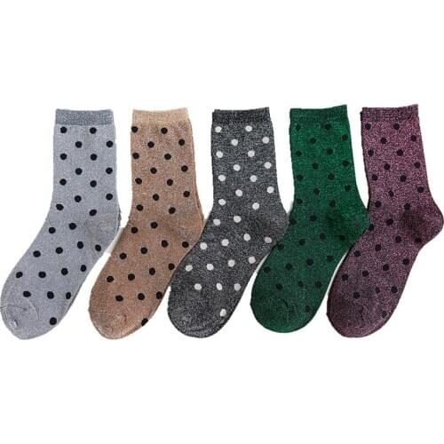 5Pais/Lot Women Socks Set Fashion Female Shiny Dot Top Glitter Shining Spring Bright Sparkling Printed Designer Mujer Cute Sox