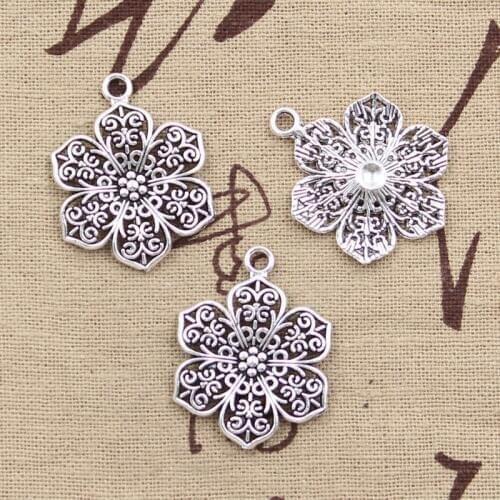 8pcs Charms Flower 32x24mm Antique Making Pendant fit,Vintage Tibetan Bronze Silver color,DIY Handmade Jewelry