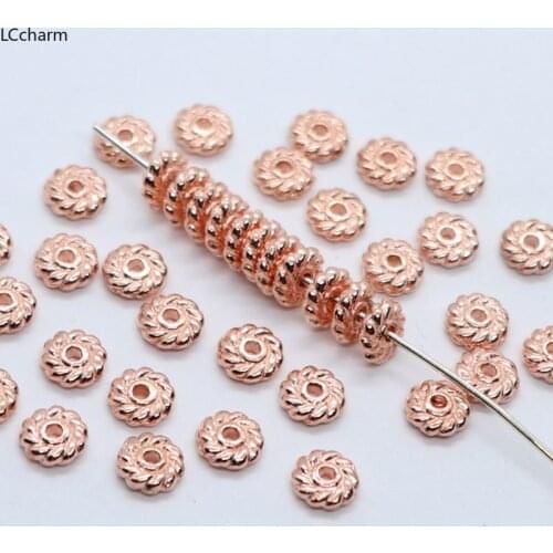 80pcs Metal Rose Gold Small Daisy Flower Charm Loose Spacers Beads 6mm Jewelry Bracelet Beading Making
