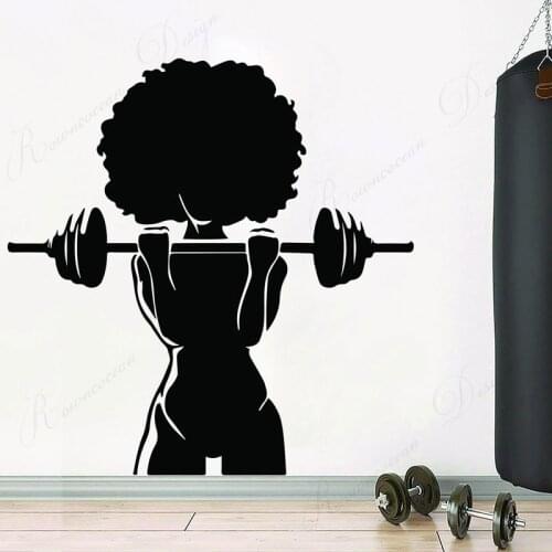 Afro Girl Gym Decal Power Fitness Club Weightlifting Wall Stickers Vinyl Art Interior Decoration Wallpaper Murals Removable 4795