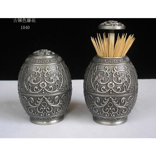 Antique embossed zinc alloy metal toothpick holder box organizer tableware home decoration 1040