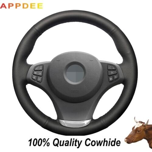 APPDEE Black Genuine Leather Car Steering Wheel Cover for BMW E83 X3 2003-2010 E53 X5 2004-2006
