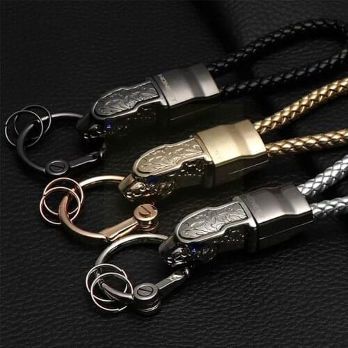 Car Leopard Head Metal Keychain Pendant Woven Leather Pendant A2N6