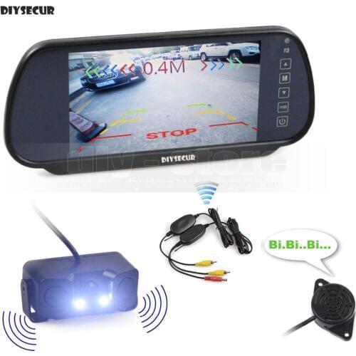 DIYSECUR Wireless Parking System Waterproof Parking Radar Sensor Rear View Car Camera With 7 inch Car Rear View Mirror Monitor