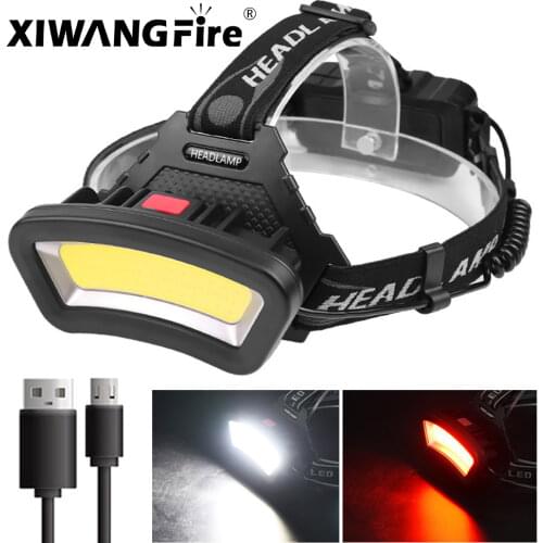 COB LED Headlight Wide Range of Lighting 1000LM USB Rechargeable LED Headlamp Wide Angle Head Light Lantern Use 2*18650 Battery