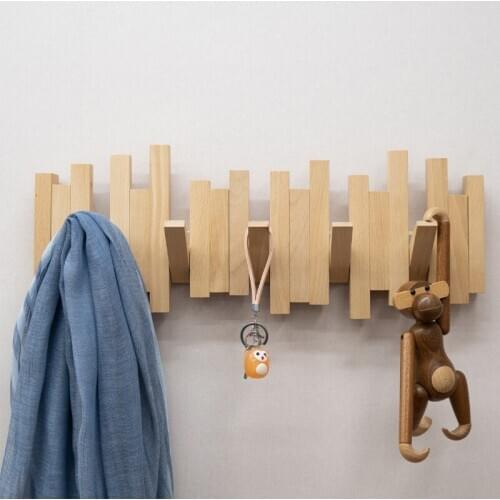 Furniture corridor with flip-type hook antique wall-mounted wooden coat rack for hanging coat hangers CY527