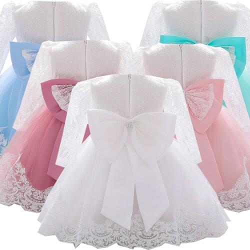 Long Sleeve Baby Girl Dresses Party Wedding Girl Lace Big Bow Dresses Infant Girl Birthday Princess Dress Newborn Clothes
