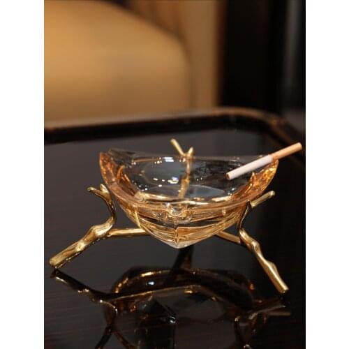 Brass Light Luxury Modern Ashtray Creative Personalized Trend Crystal Glass European Large Home Living Room Office