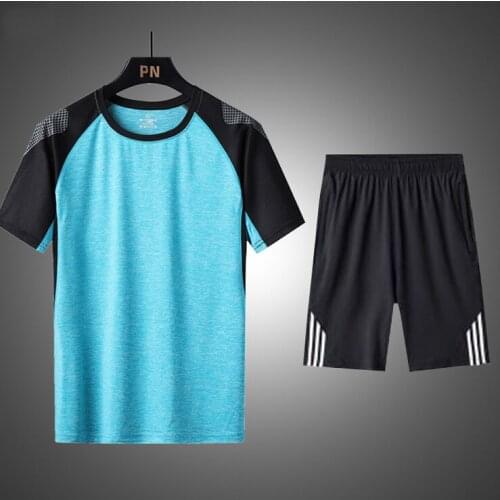 Summer ice silk T-shirt plus size sports and leisure suit short-sleeved quick-drying couples running fitness clothes couples