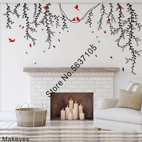Makeyes Birds Trees Wall Decals BUtterflies Color DIY Wall Sticker Home Livingroom Decoration Wallpaper Vinyl Vines Decor Q839