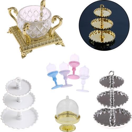 3D Mini Cute Dessert Pan Cake Stand Fruit Tray Doll Kitchen Toys Miniature Food DIY Craft For Dollhouse