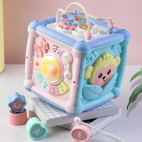 Multifunctional Musical Box Toddler Funny Hand Drum Toy Baby Activity Cube Geometric Blocks Toys Infant Sorting Music Plaything