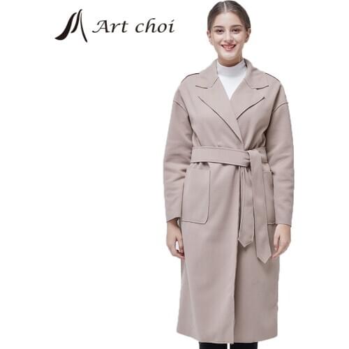 Fashion Women Luxupious Woolen Overcoat Coats With Belt Female Fashion Temperament Vintage Pockets Elegant Chic Outerwear Robe