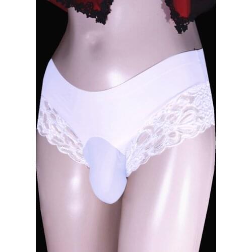 Mens Lingerie Lace G-String Sissy Pouch Panties Underwear Bikini Thong Briefs Convex Pouch Underpants Brief Gays Sexy Panties