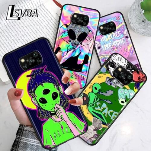 Cute Cartoon Alien For Xiaomi Poco C3 M3 M2 X3 NFC X2 F2 Pro F1 F3 Mi Play Mix 3 A2 Lite A1 6 5X Black Soft Phone Case