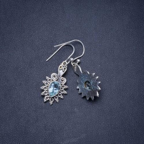 Natural Blue Topaz Handmade Unique 925 Sterling Silver Earrings 1.25" Y0432