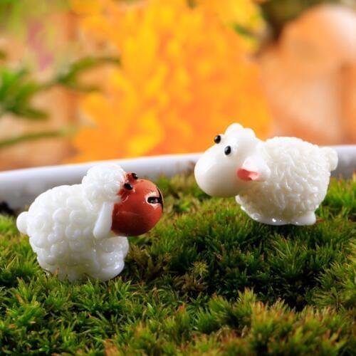 OOTDTY Garden Ornament Sheep Couple Resin Figurine Craft Plant Pot Fairy Decoration cute Mini Garden Decoration