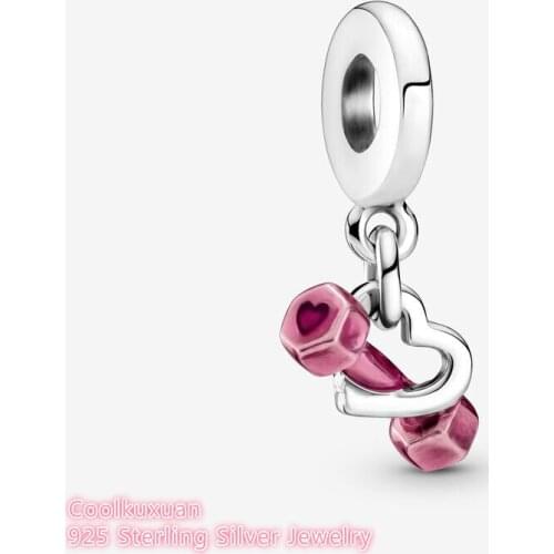 Original 100% 925 Sterling Silver Dumbbell & Heart Dangle Charm beads Fits Pandora bracelets Jewelry Making 2021 Autumn